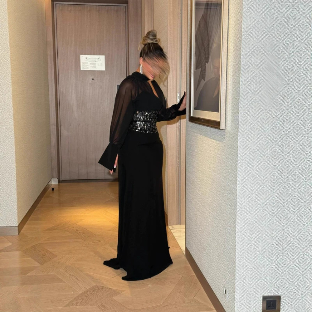 Womens Chiffon Sequin Waist Evening Dress Fall Winter